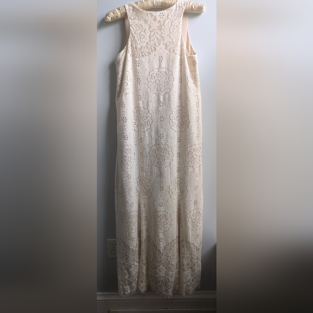 Anna Sui Boho Cream Lace Sleeveless Maxi Dress Size 6 - Picture 12 of 14
